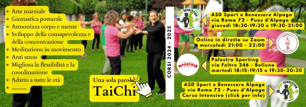 Corsi di taijiquan in Alpago, a Belluno e online 2024/2025