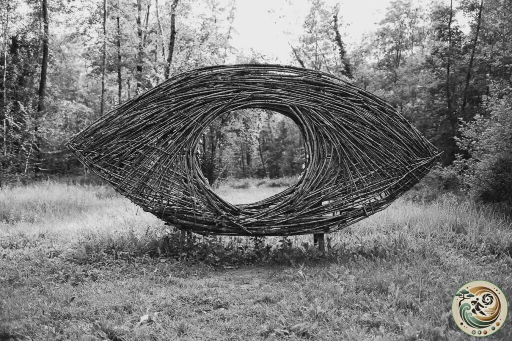 occhio: opera di landart dell'oasi naturalistica del lago di santa croce